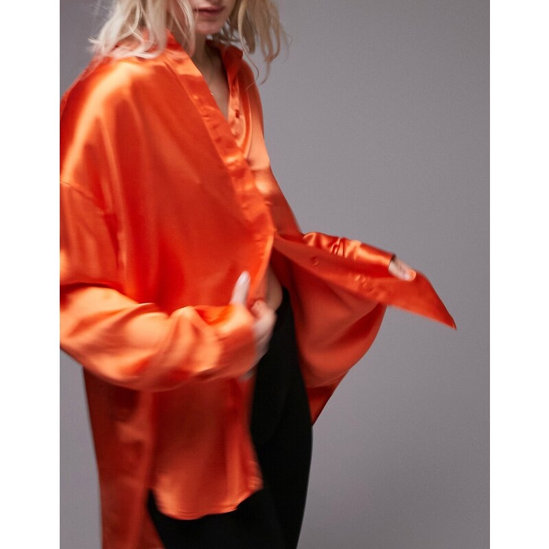 Topshop - Premium - Camicia oversize in raso arancione