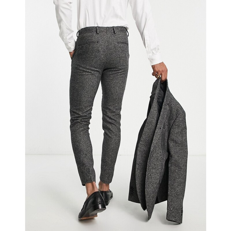 Jack & Jones Premium - Pantaloni da abito super slim in tweed grigio scuro