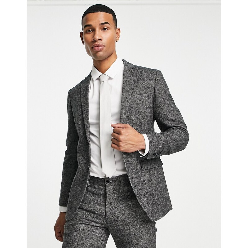 Jack & Jones Premium - Giacca da abito super slim in tweed grigio scuro