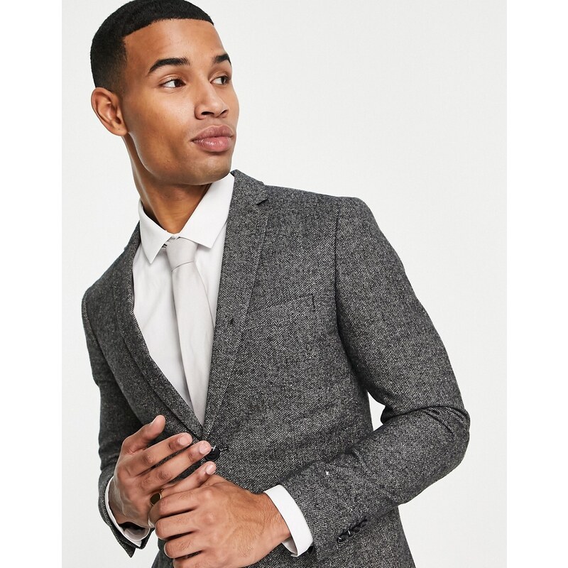 Jack & Jones Premium - Giacca da abito super slim in tweed grigio scuro