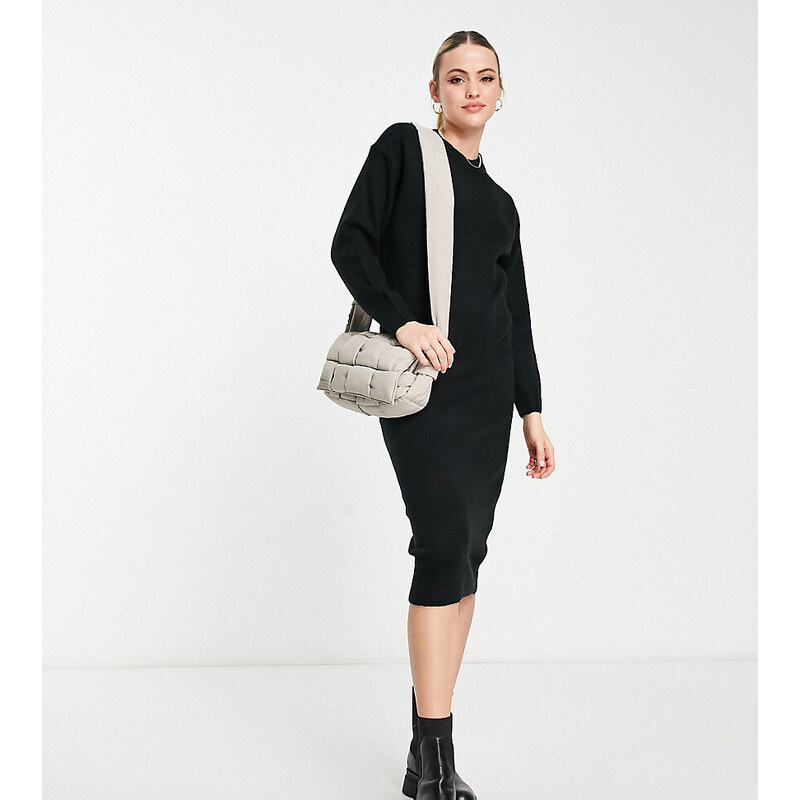 New Look Tall - Vestito midi nero in maglia spessa