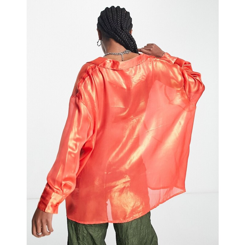 Native Youth - Camicia oversize arancione iridescente in coordinato