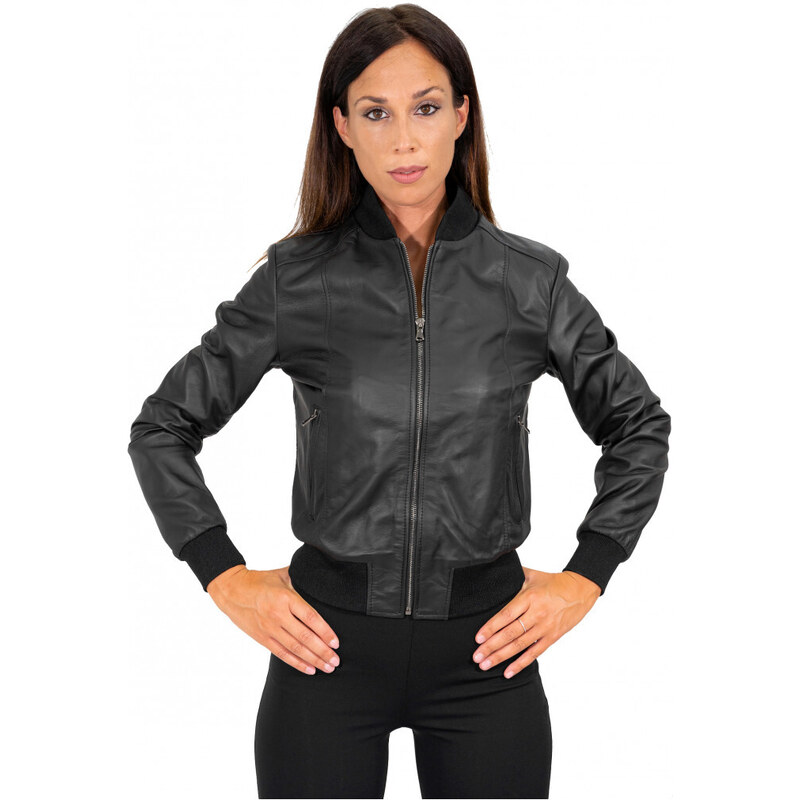 Leather Trend Malesia - Bomber Donna Nero in vera pelle