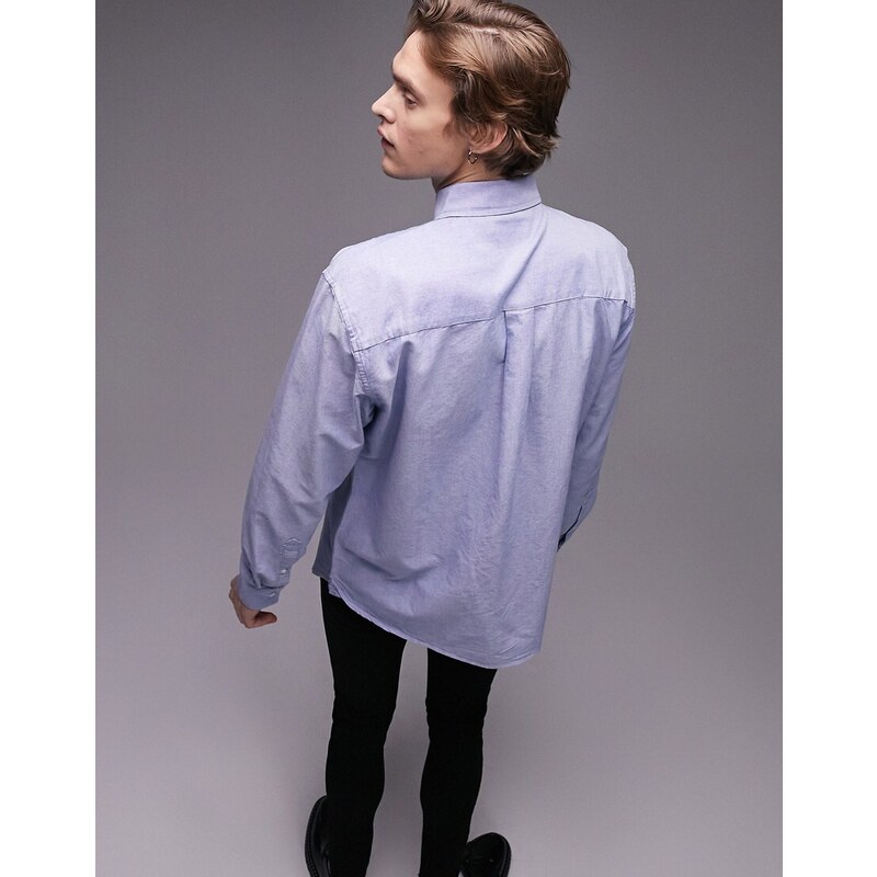 Topman - Camicia Oxford comoda a maniche corte blu