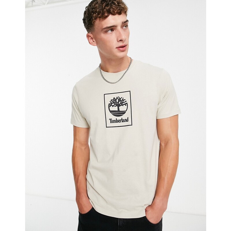 Timberland - T-shirt beige con logo stampato-Neutro