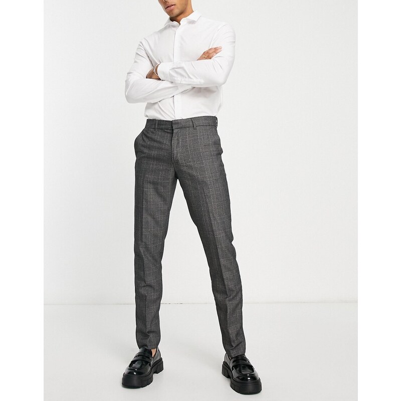New Look - Pantaloni eleganti skinny grigi a quadri-Grigio