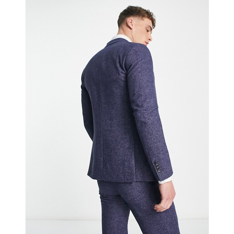 Jack & Jones Premium - Giacca da abito super slim in tweed blu-Blu navy