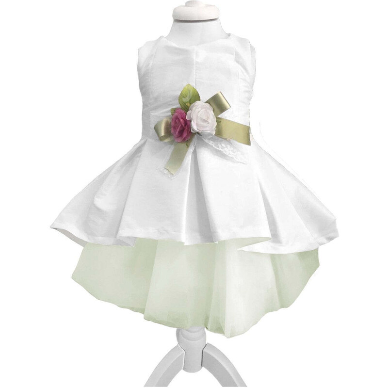 Abito Elegante a Bambolina Bianco-Verde Neonata La sartoria dei