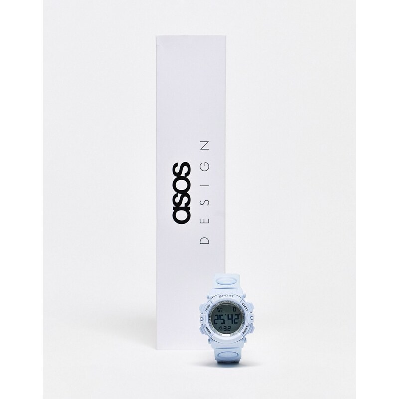 ASOS DESIGN - Orologio digitale unisex celeste chiaro con cinturino in silicone-Blu
