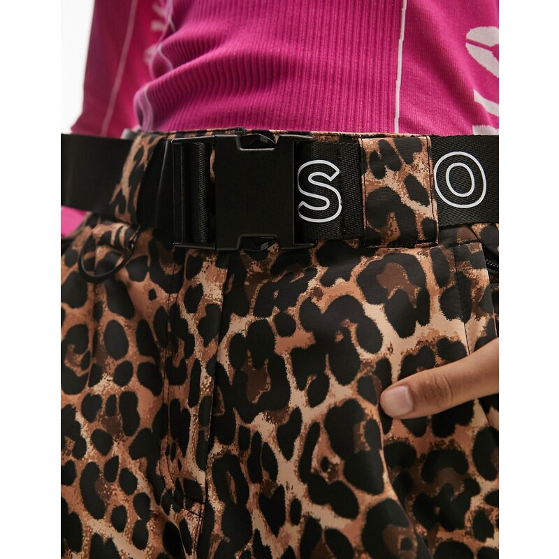 Topshop - Sno - Pantaloni da sci dritti con stampa leopardata-Bianco