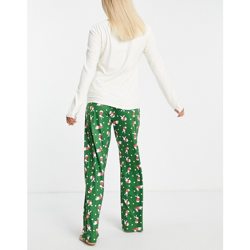 Loungeable - Pigiama natalizio con maglione crema e verde