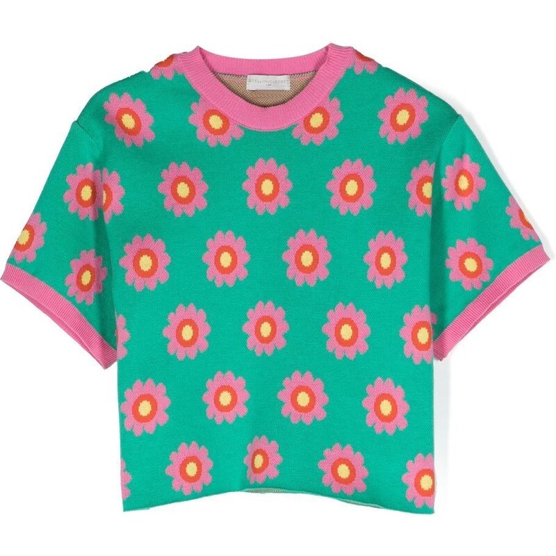 Stella McCartney Kids T-shirt crop a fiori - Verde