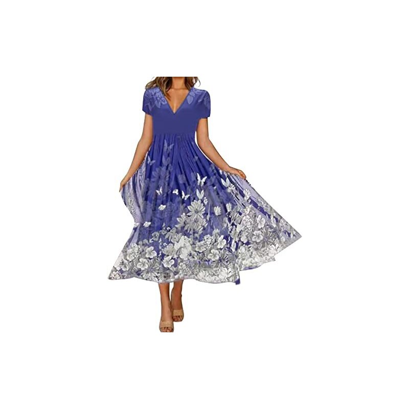 Abito Estivo In Chiffon Con Scollo A V E Maniche 3/4 - Stampa Leggera - Taglie S-XXL