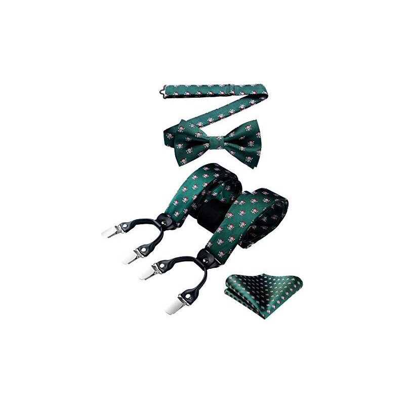 Set Bretelle Uomo Con Papillon E Fazzoletto - Reggicalze 6 Clip, Paisley, Seta - Foto 4