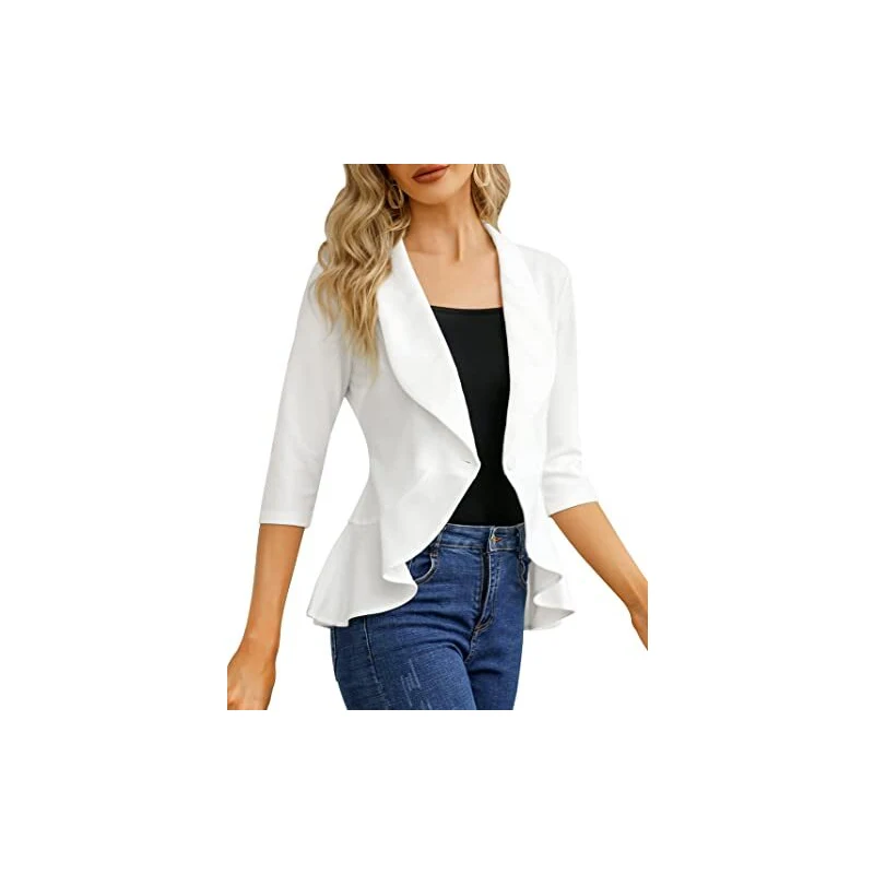 Clearlove Blazer Donna Manica 3/4: Giacca Elegante E Sottile, Tinta Unita, Cardigan Aperto Per Ufficio E Tempo Libero