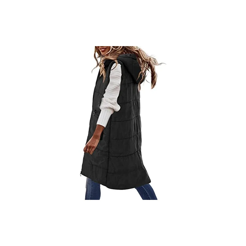 Gilet Lungo Donna Senza Maniche Nero | Cardigan Morbido In Misto Poliestere Taglia M