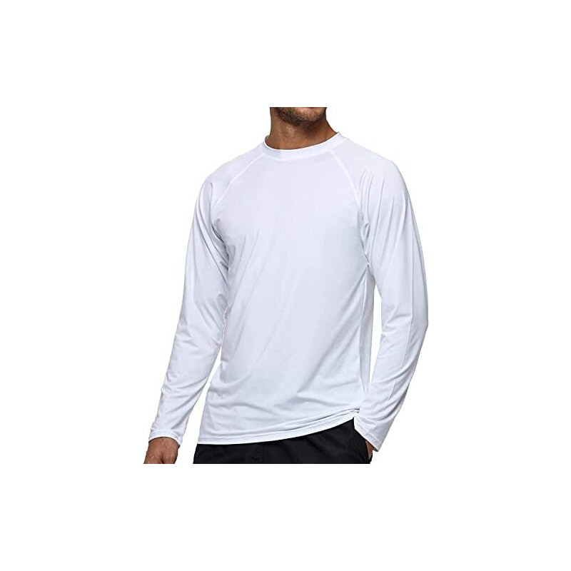 Arcweg Rashguard Mare Surf Uomo Maniche Lunghe Protezione Solare UV UPF 50+ Asciugatura Veloce Maglia Anti UV Pescs Stile Sciolto Elastica Maglietta Piscina Bianco M(EU)