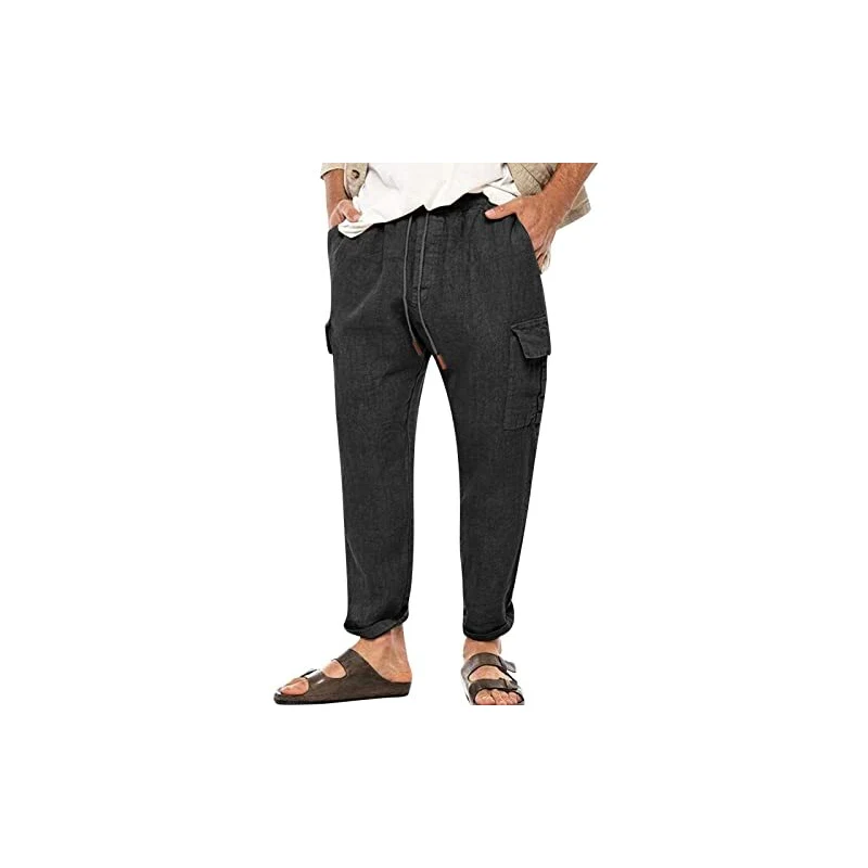 Pantaloni Harem Di Cotone Lino Da Uomo Con Coulisse Pantaloni Corti Casual Pantaloni Da Yoga Da - Foto 9