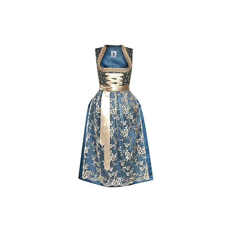 Met Gouden Ornamenten En Korsethaak Alpenmärchen Lange Dirndl Linnea Uit Exclusieve Collectie Incl. Kanten Schort Maat 34-60 - ALM912, Groen-crème, 46 Dirndljurk Met Kanten Schort