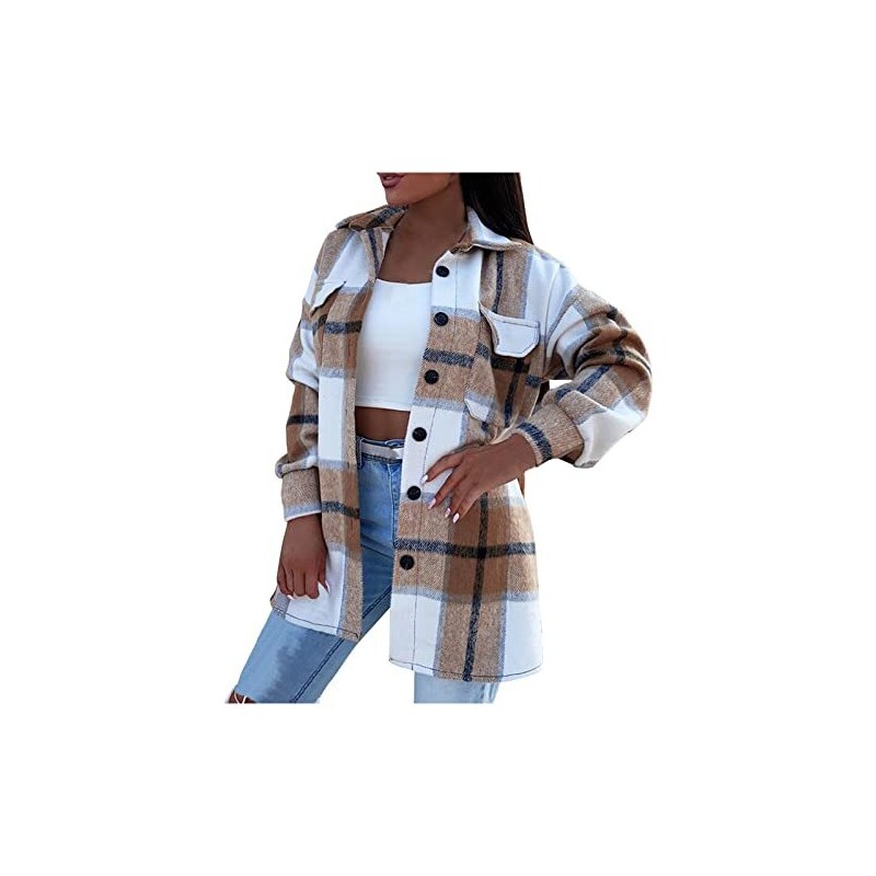 Camicie da donna in flanella con bottoni, a maniche lunghe, a