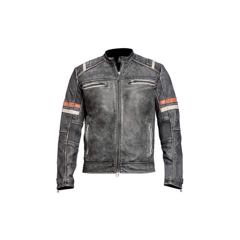 Giacca Da Motociclista Da Uomo Invecchiata Nera In Vera Pelle Moda - Foto 4