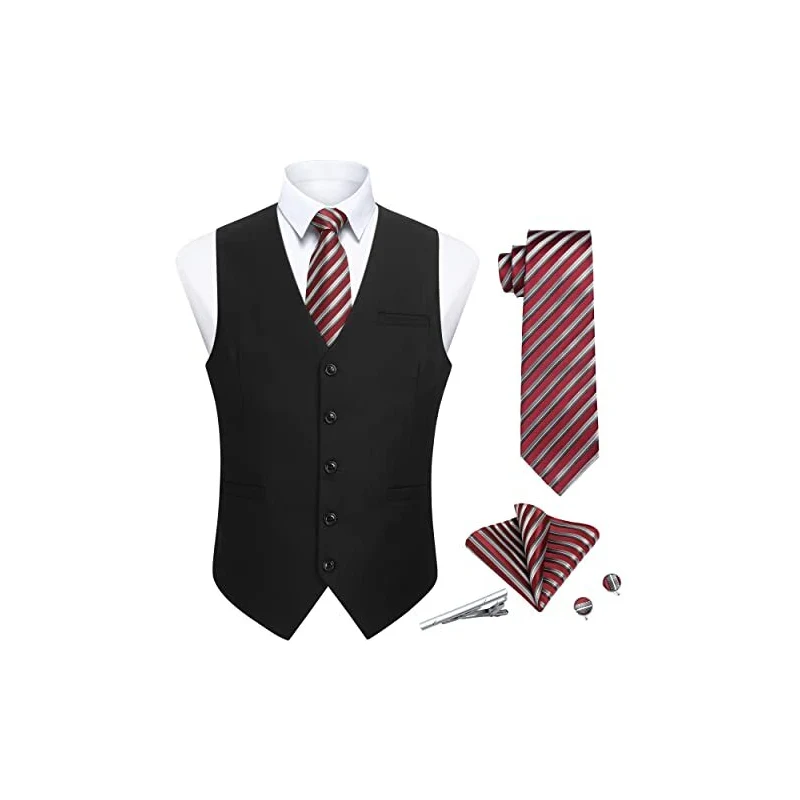 Enlision Gilet Abito Uomo Nero Elegante Formale Panciotto Cravatte