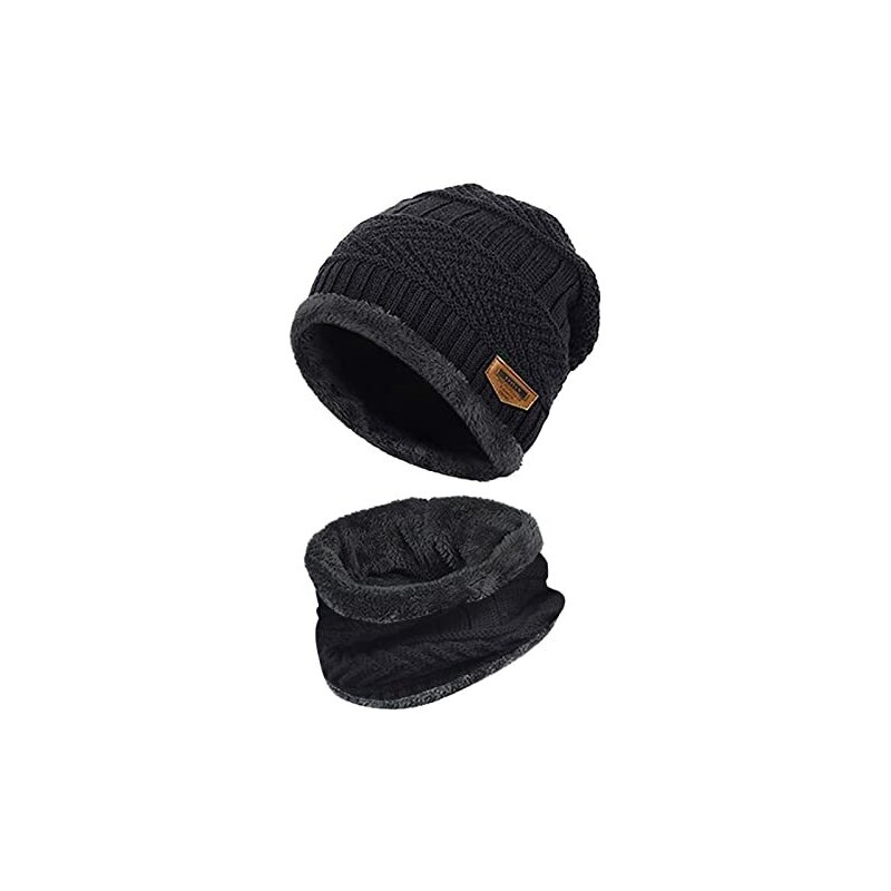 Unbekannt Set di cappelli invernali da uomo e da donna, scaldacollo, con  collo spesso, cappello di paglia 53 ragazzi, Nero , Taglia unica 
