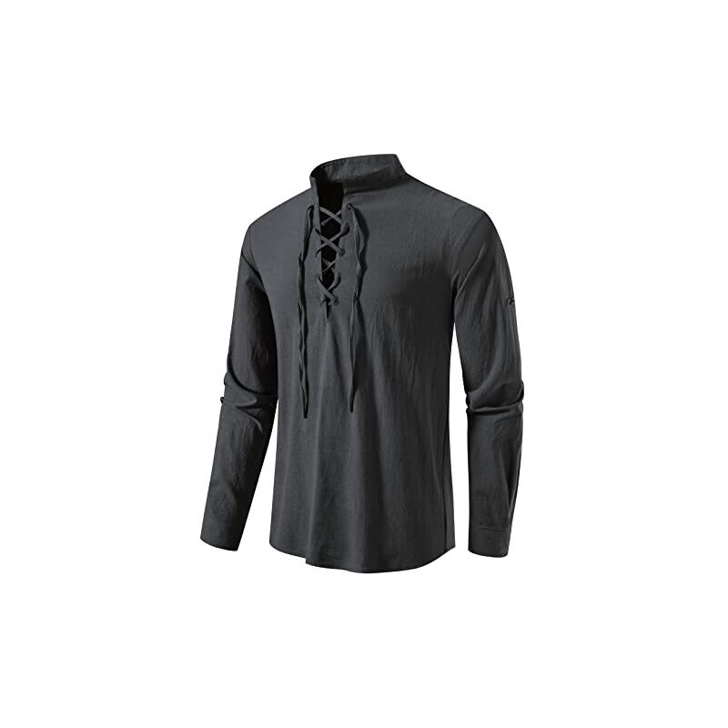 LucMatton Camicia Da Uomo Casual In Cotone E Lino Manica Corta Henley Estiva Leggera Con