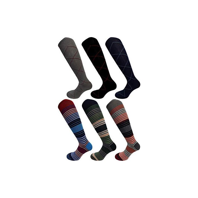 Chaussettes Homme Longues à Rayures - 80% Coton, 20% Polyester - Lot