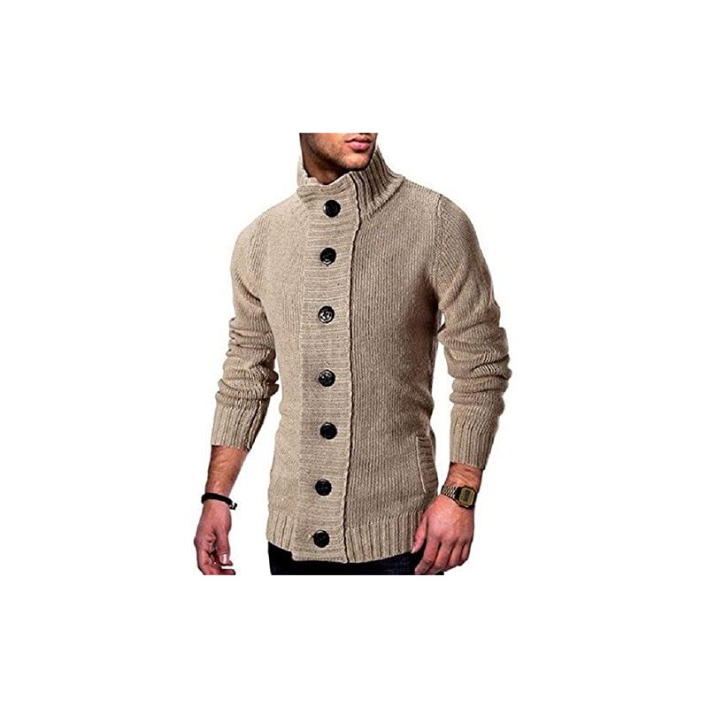 BUGGOF Cardigan Uomo Casual Tinta Unita Collo Alto Maglia Giacca Uomo  Bottoni Decorazione semplicità Maglione Giacca Uomo con Tasche Usura  Quotidiana Manica Lunga Giacca Uomo D-Khaki XXL 