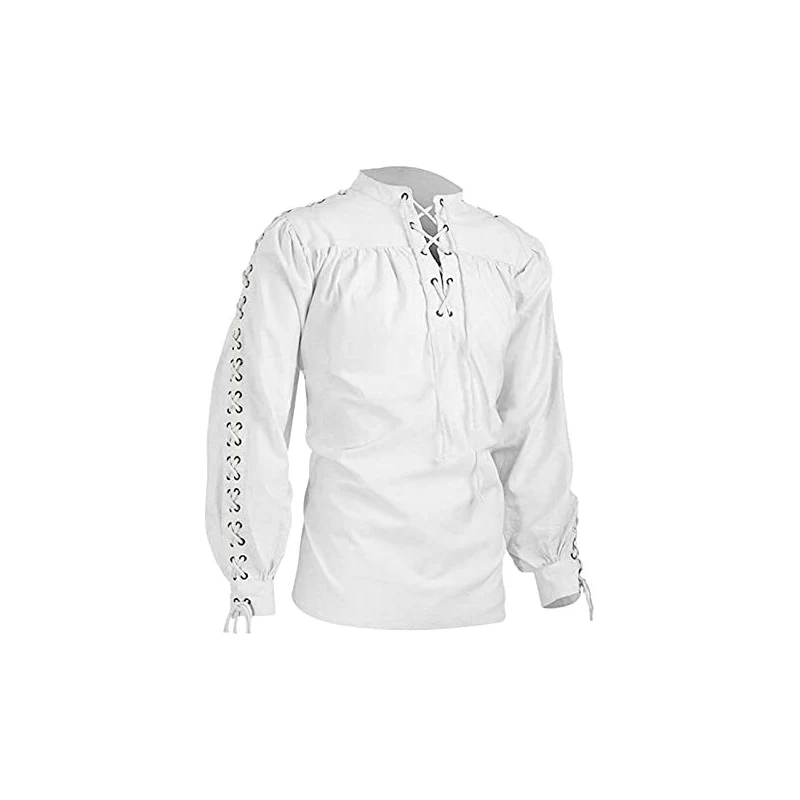 Kinstell Camicia Da Pirata Medievale Da Uomo Con Lacci Rinascimento Costume In Pizzo Polsino Con Volant Frontale Coloniale Cosplay Tee Top Bianco Xl 109593210