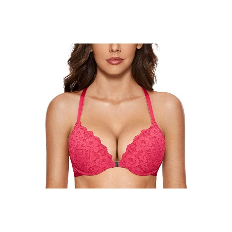 Dobreva Donna Reggiseno Apertura Frontale Push Up Pizzo Con Imbottito Rosa Brillante A Stileo It