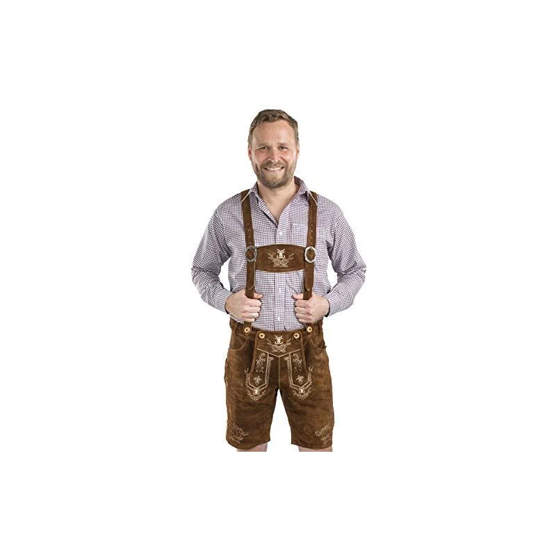 Schöneberger Trachten Men's Bavarian Lederhosen "Hopfen & Malz" – Authentic Leather Kneebund With Suspenders