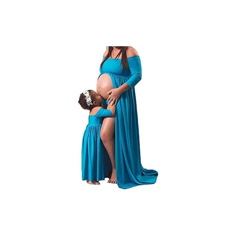 Loalirando 2019 Madre e Figlia Abiti Estivi Donna Vestiti da maternita Vestito Premaman Lungo Maxi Elegante Senza Spalline Vestito Principessa Bambina Rosa Blu Stileo