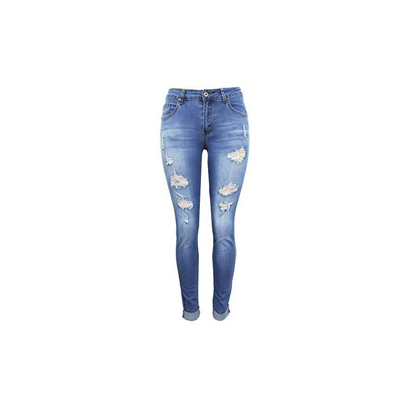 Jeans Da Donna A Vita Alta, Elasticizzati, A Vita Alta, Blu Con Fori, Casual Blu S - Foto 10