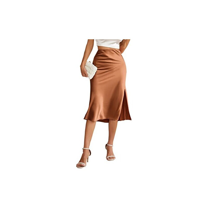 Maxi gonna da donna in raso, a vita alta, con elastico in vita