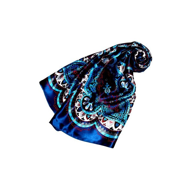 Sciarpa Di Seta Pura Lorenzo Cana 70x70 Cm - Stampa Elaborata In Blu E Verde - 3