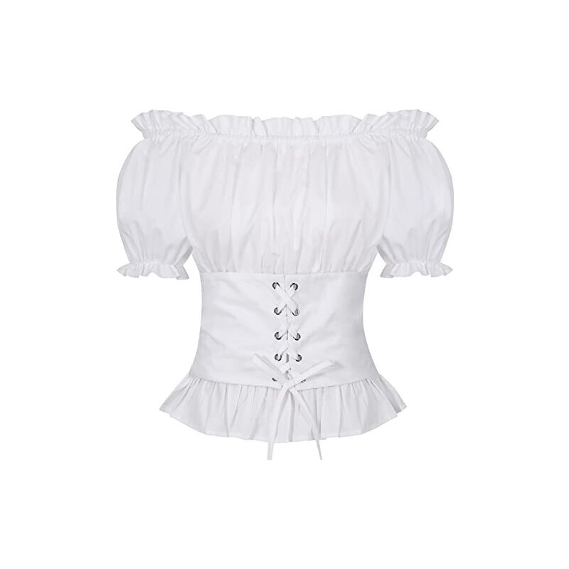Camicetta Donna Rinascimentale Maeau – Steampunk, Monospalla Con Maniche A Lanterna, Taglie Forti