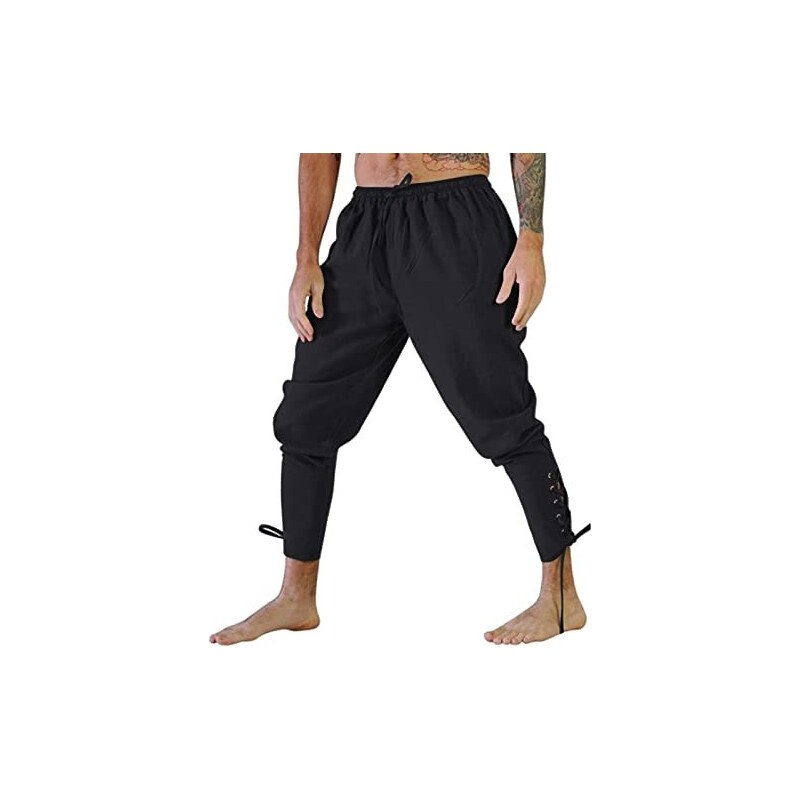 Darringls Pantaloni medievali da uomo con lacci, pantaloni da pirata