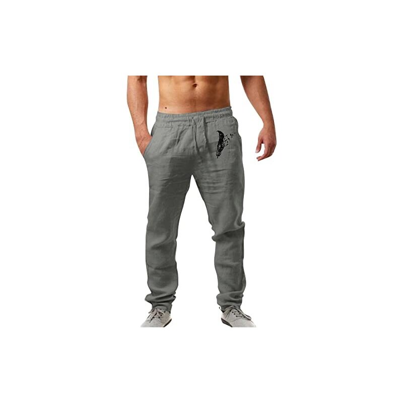 LCpddajlspig Pantaloni Tuta Uomo Estivi Larghi Gamba Larga Leggeri Lino Comodi Casual Taglie Forti Casual Elasticizzati con Coulisse Vita Alta Sportivi Eleganti Harem Eleganti Stileo