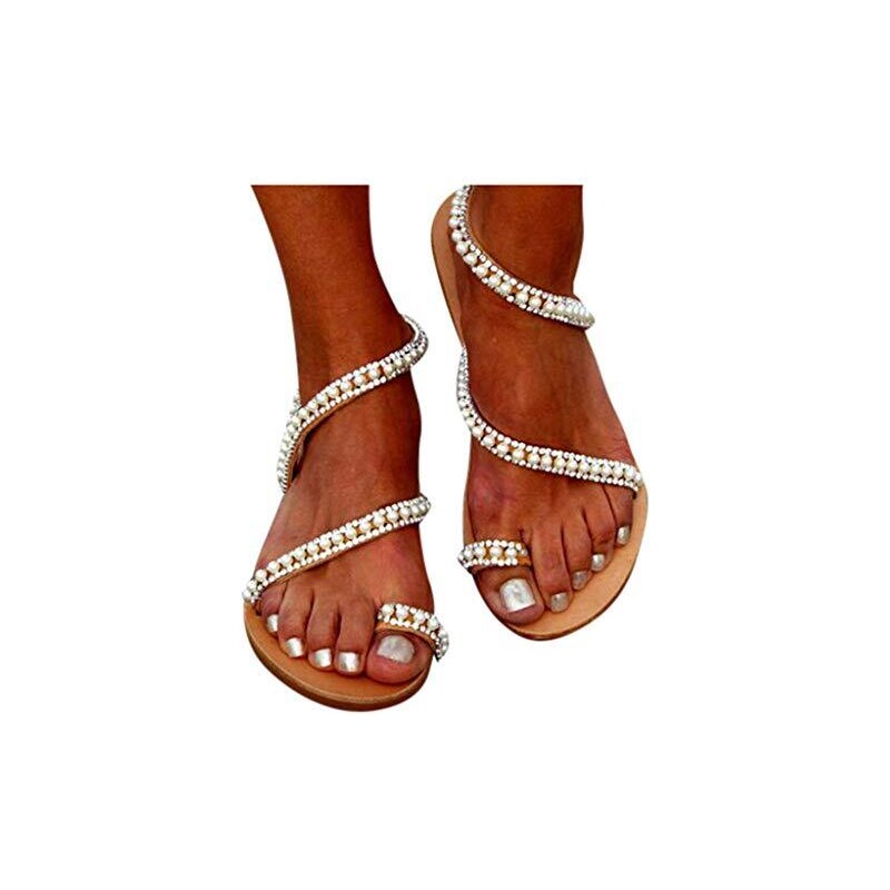 Minetom Sandali Piatti da Donna Estate Strass Bohemia Flip Flop