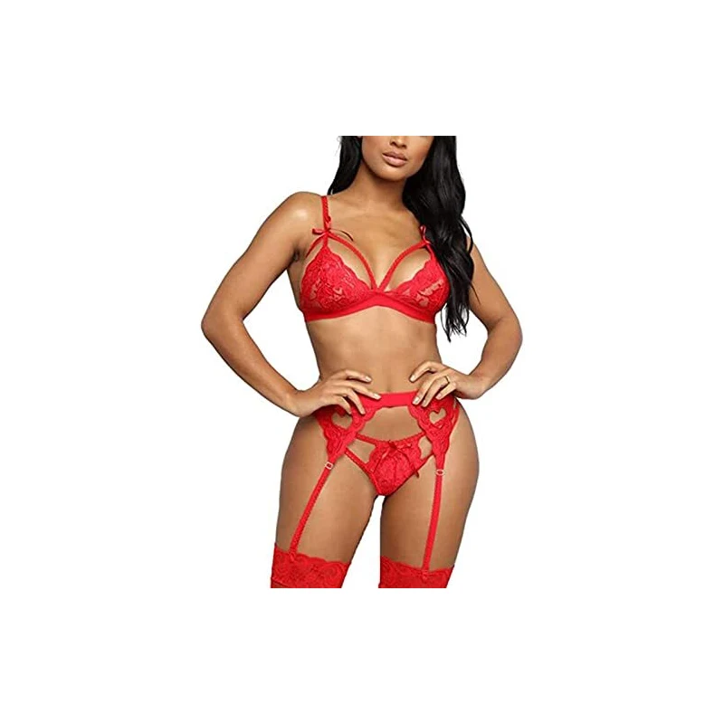 Lau-fashion Reggicalze In Rete Trasparente Con Perizoma - Lingerie Sensuale, Elastico Regolabile, Bianco, Taglie S/XL