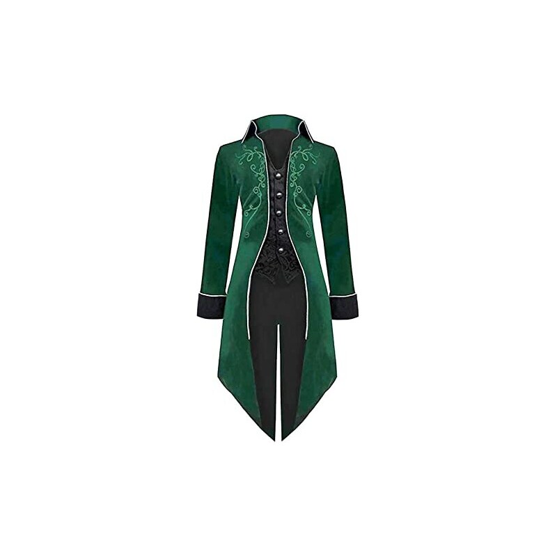 Caxndycing Steampunk Medievale Giacca Gotica Vittoriana Frock Cappotto Uniformi Gothic Steampunk Frack Giacca Vintage Ricamo Velluto di Medio Lunghezza Passeggiata Smoking Halloween Costumi, verde, XX