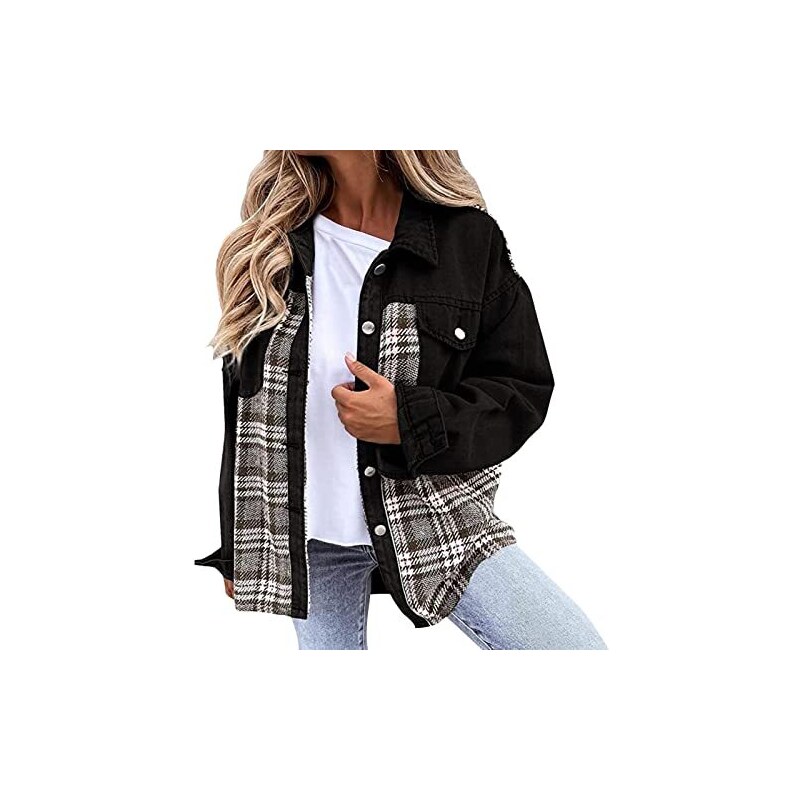 Giacca In Denim Oversize Donna - Blouson Jeans Maniche Lunghe, Classica E Sciolta, Colore Blu, Taglia L