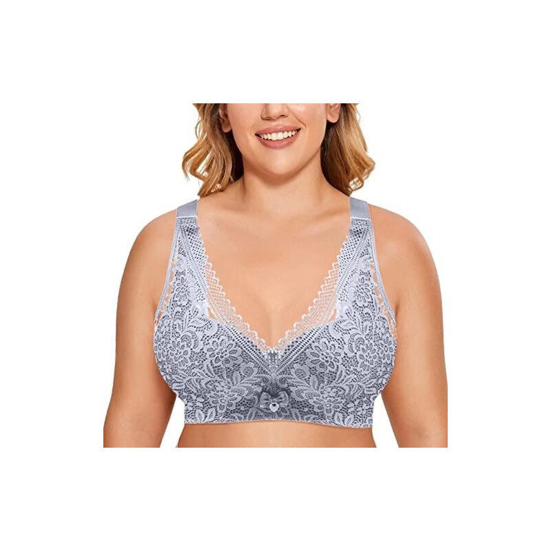 Frugue Reggiseno Senza Ferretto Contenitivo Taglie Forti Pizzo Donna Blu IT 8E - Foto 7