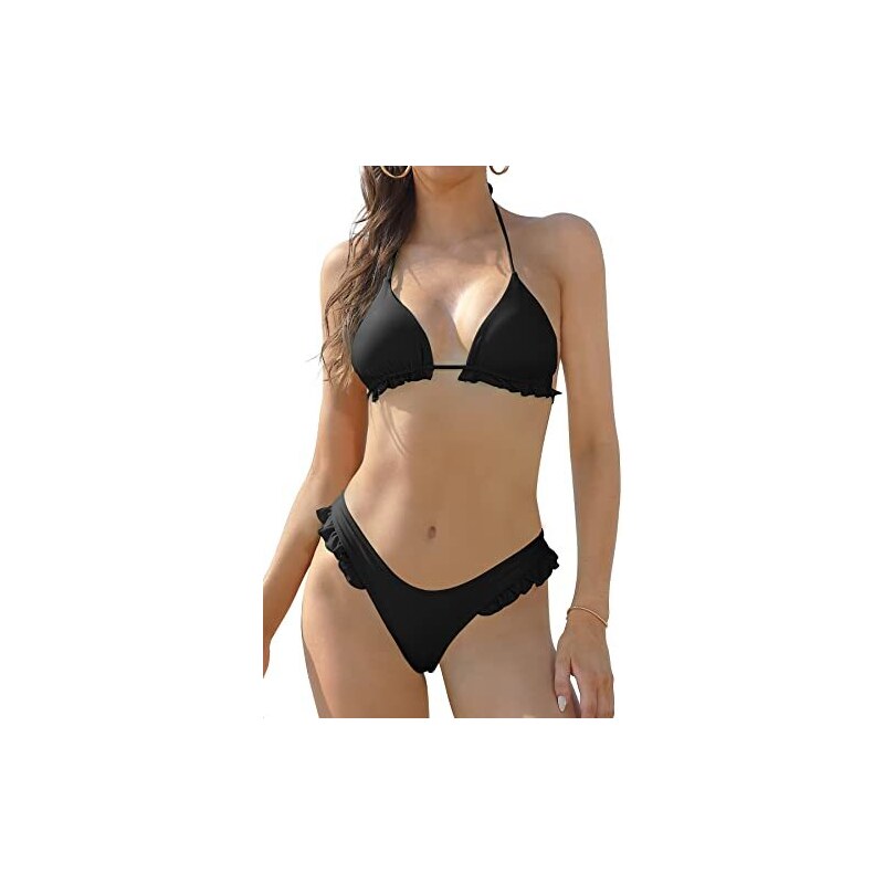 SHEKINI Bikini Donna Due Pezzi – Nero Taglia S – Design Monospalla Con Perizoma – Tessuto 82% Poliestere 18% Elastan