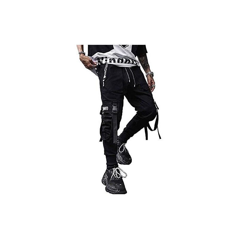 XYXIONGMAO Heren Jogger Broek Techwear Hip Hop Harem Broek Streetwear Tactische Track Broek (Black,M