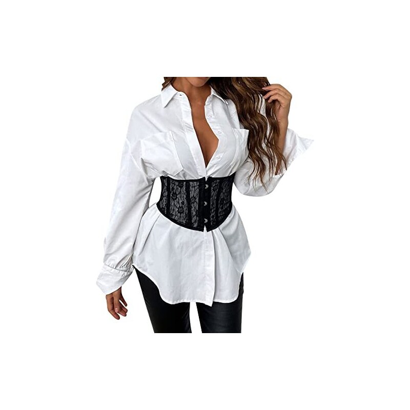 Bustino da donna, con lacci in vita, lingerie modellante, Blu, XS
