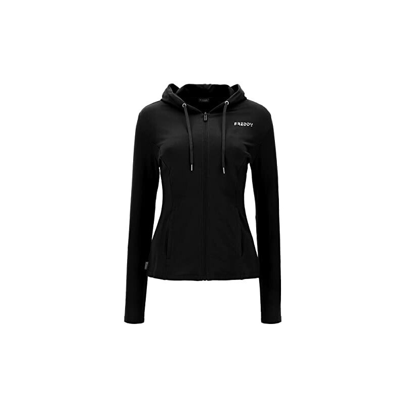 FREDDY - Felpa Full Zip Elasticizzata con Cappuccio Regolabile, Nero, Extra  Large 