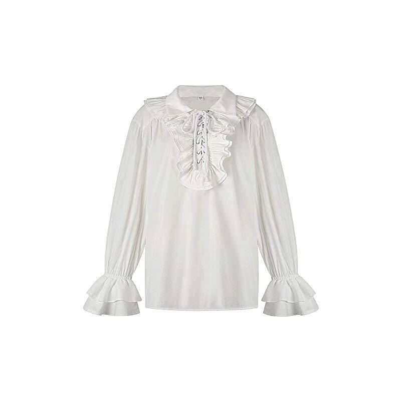 Camicia Uomo Gotica Steampunk Vittoriana - Manica Lunga, Colletto Alto, Bianca E Nera, Taglia Regular - Foto 5